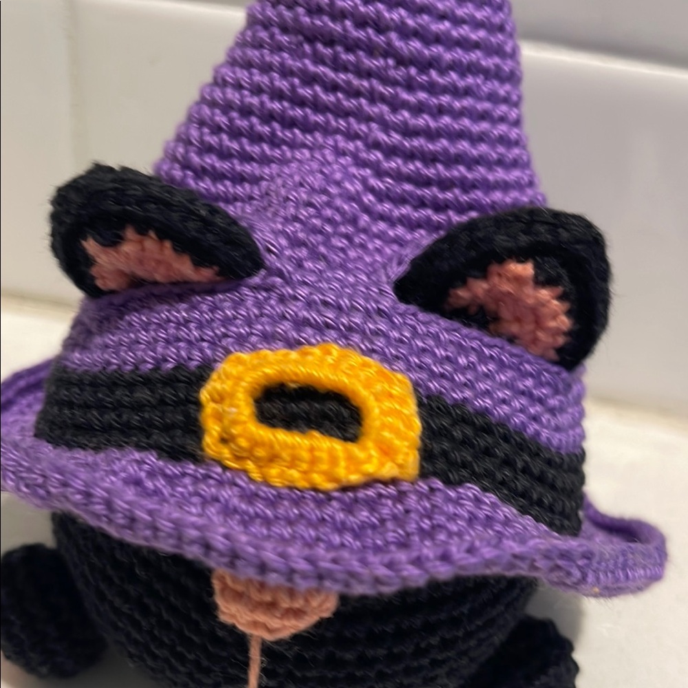 Handcrafted Cat Gmone with Witch Hat Halloween Holiday Decor Amigurui Crochet - Picture 12 of 12